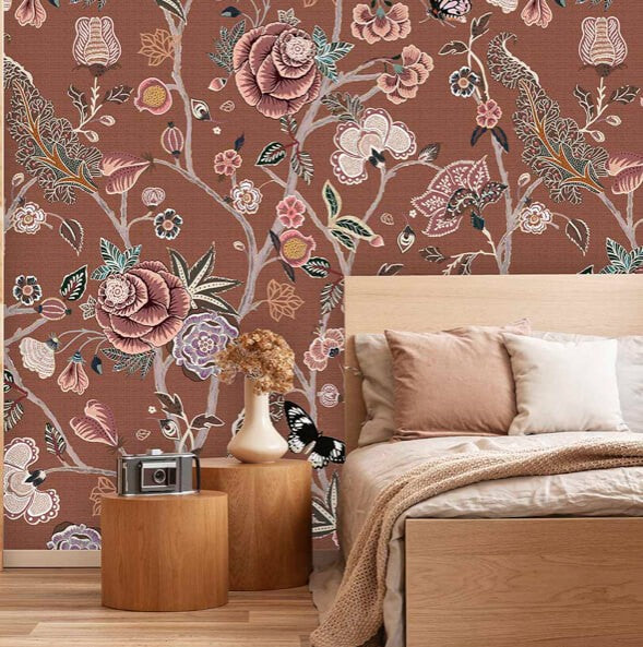 Rozen behang met beestjes - bruin