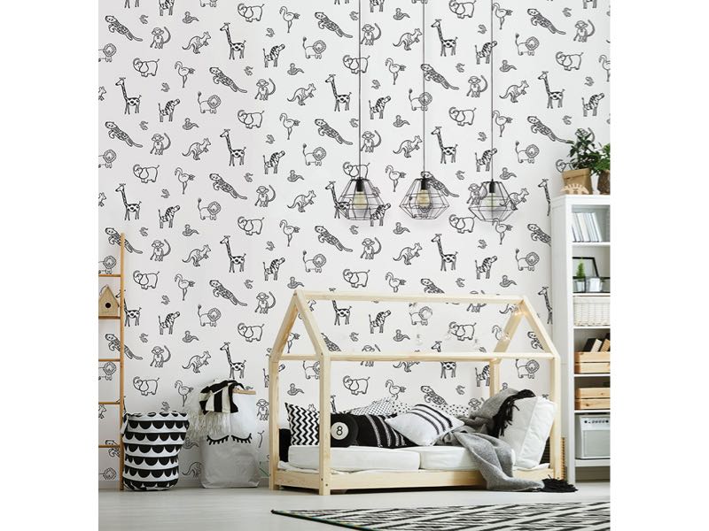 Dieren behang wit