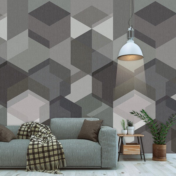 Hexagon behang donkergrijs