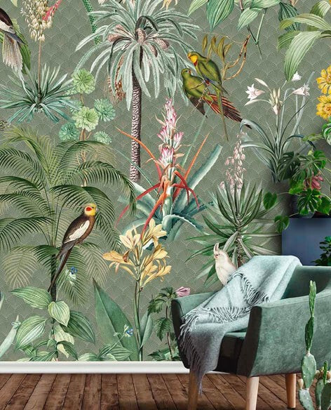 Tropisch behang groen