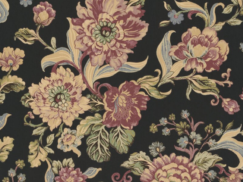 Vintage bloemen behang zwart
