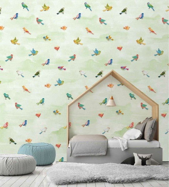 Vogeltjes behang groen