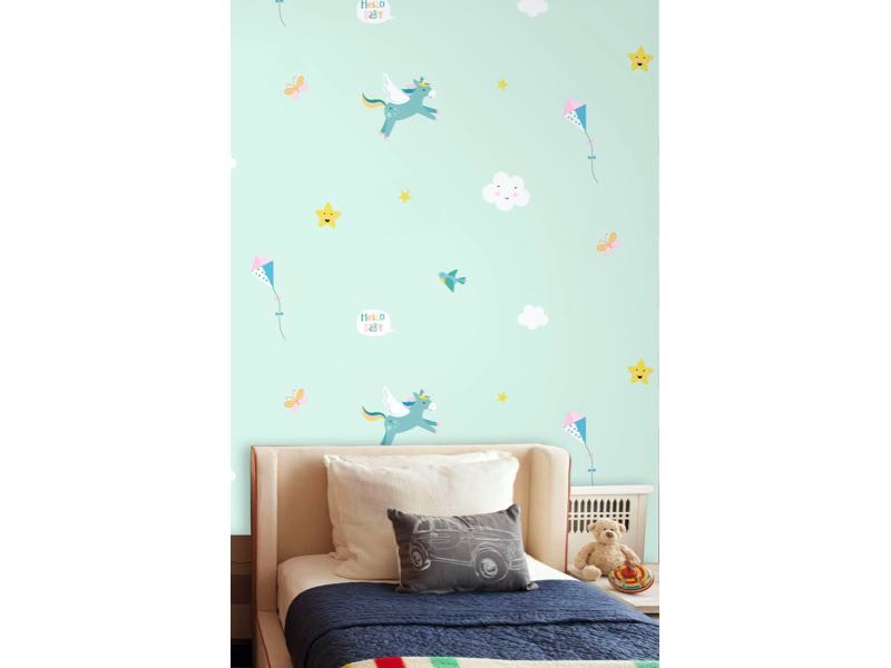 Vrolijk dieren behang met eenhoorns