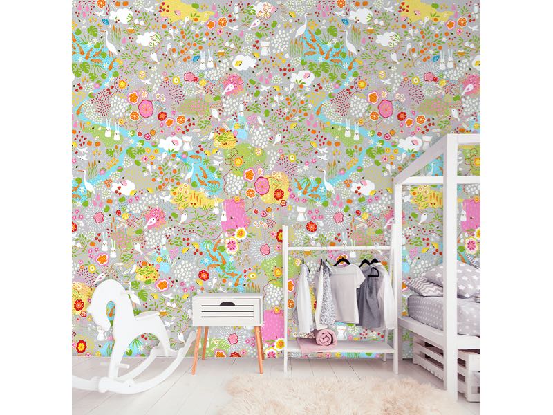 Dieren en bloemen behang