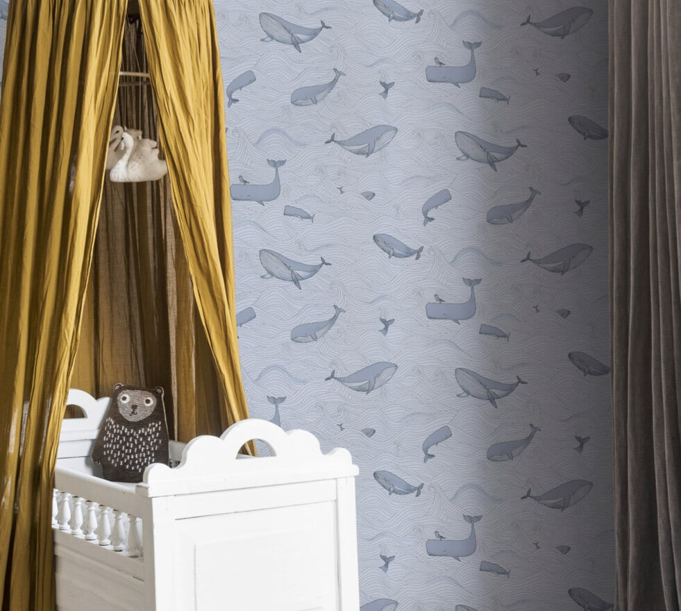Walvis behang lichtblauw