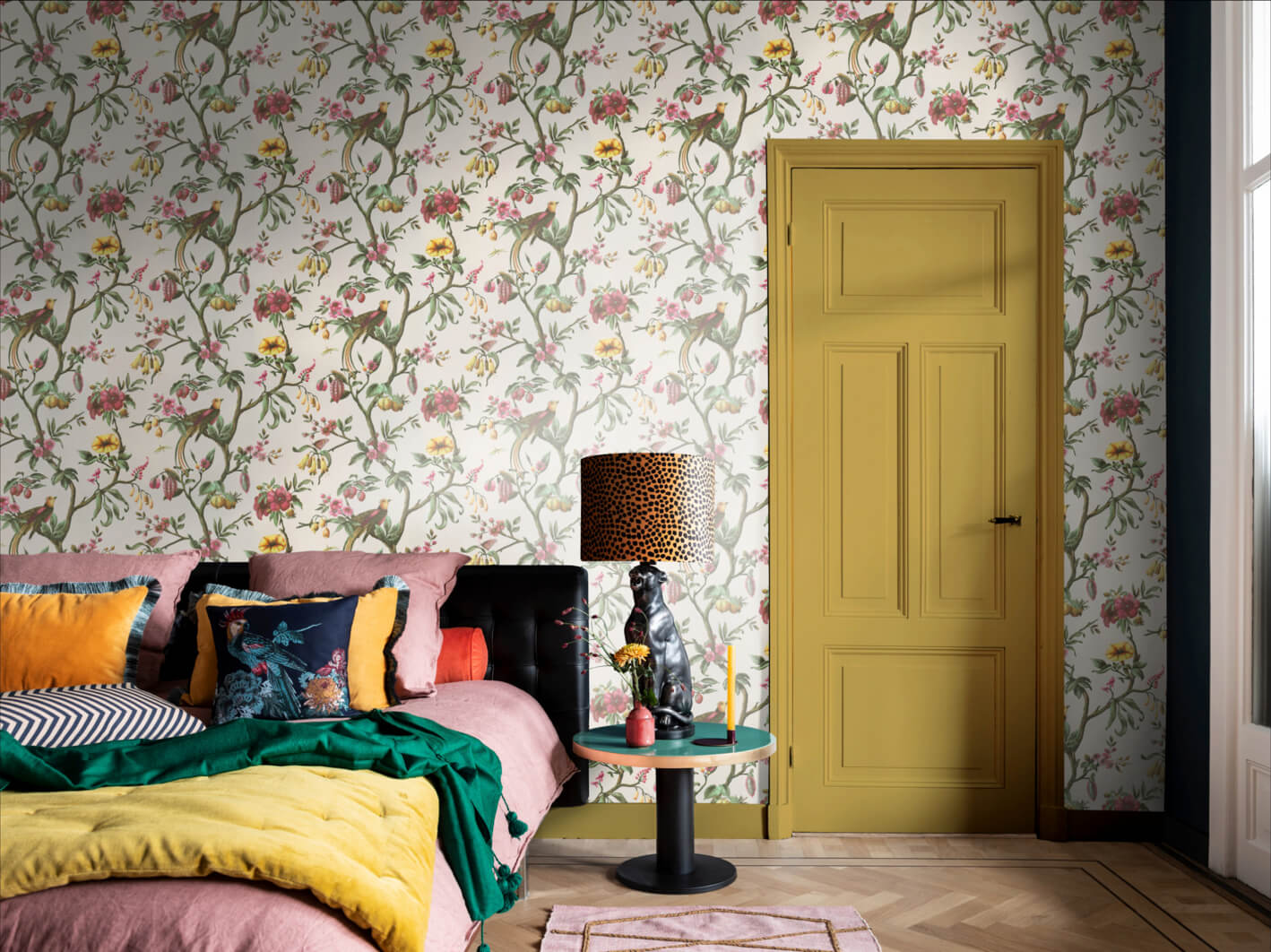 Wit bloemen behang