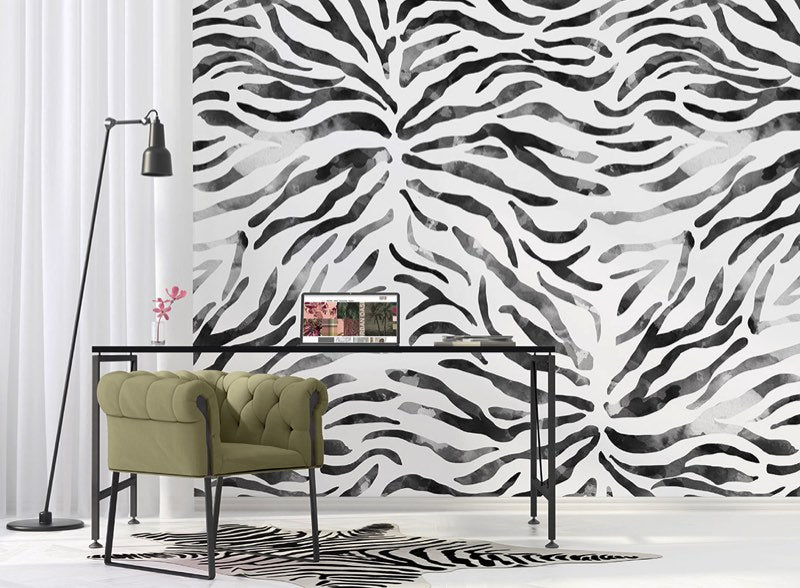 Zebra behang zwart wit