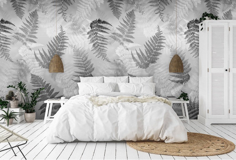 Zwart & wit bladeren behang