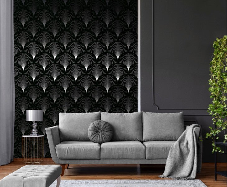 Waaier behang zwart/wit
