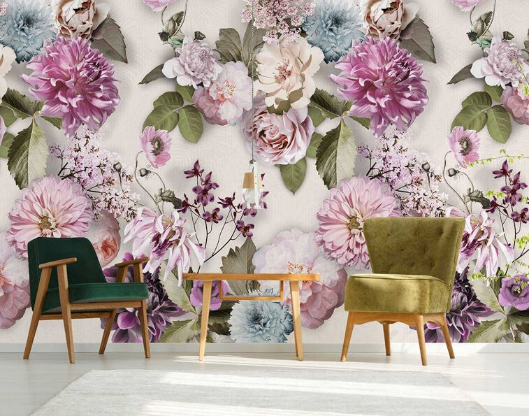 Behang bloemen roze