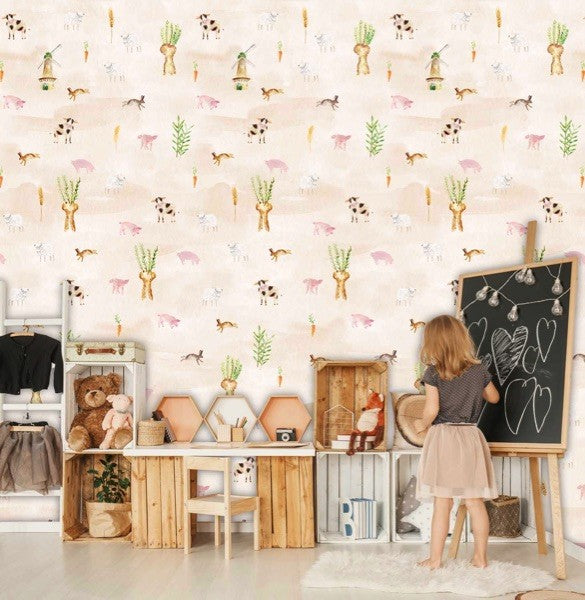Diertjes behang roze