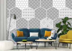 Hexagon zwart & wit behang
