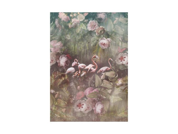 Flamingo behang met bloemen-2